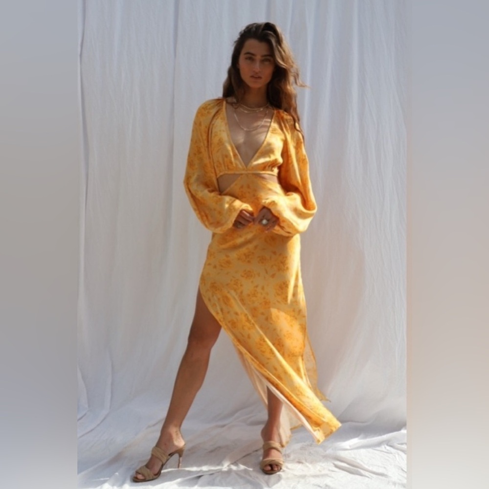 Jen's Pirate Booty Yellow Electro Floral Sonora Cutout Maxi Dress Sunshine XS